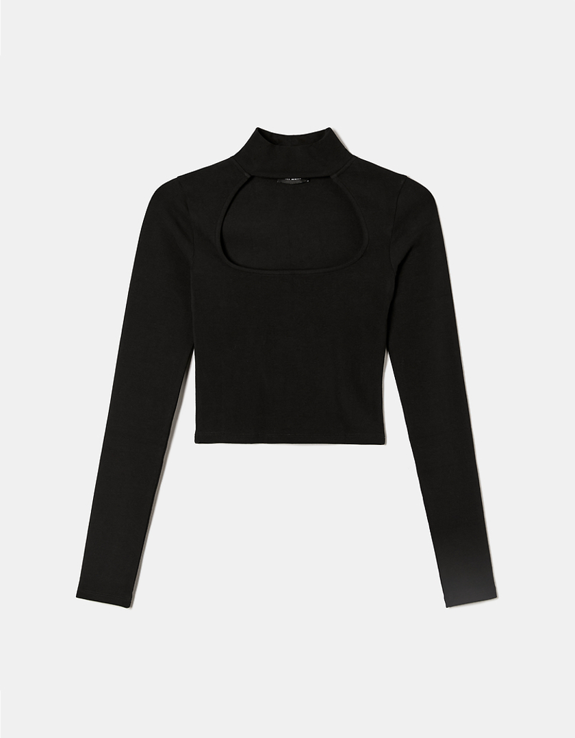 TALLY WEiJL, Black Cut Out Ribbed Cropped Top for Women