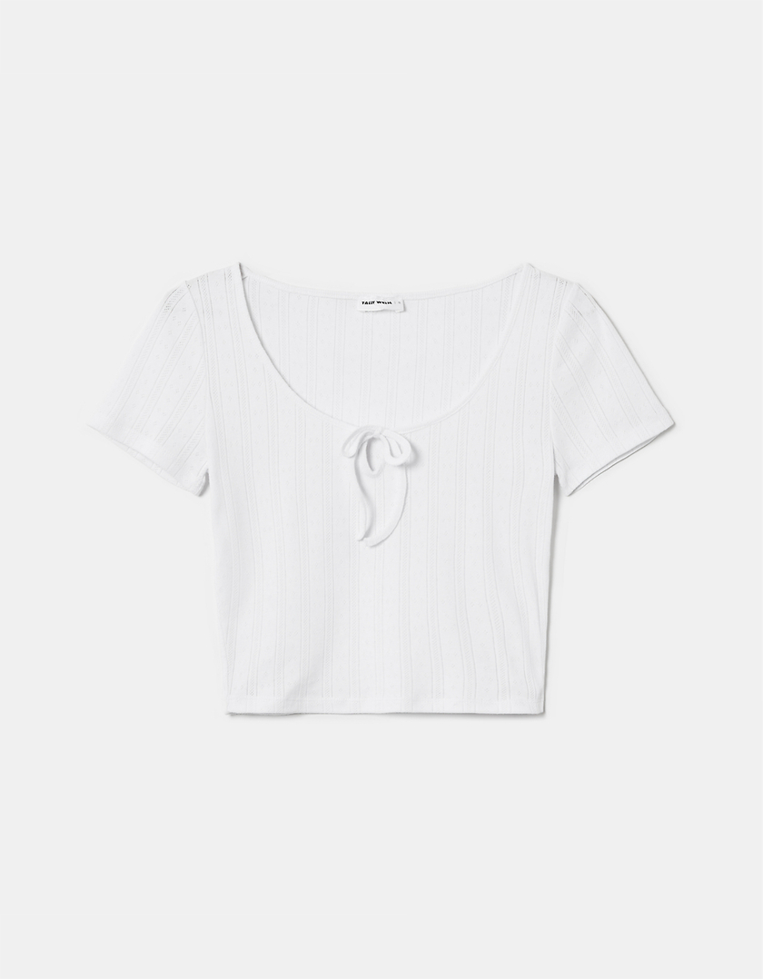 TALLY WEiJL, T-Shirt Blanc avec Laçage for Women