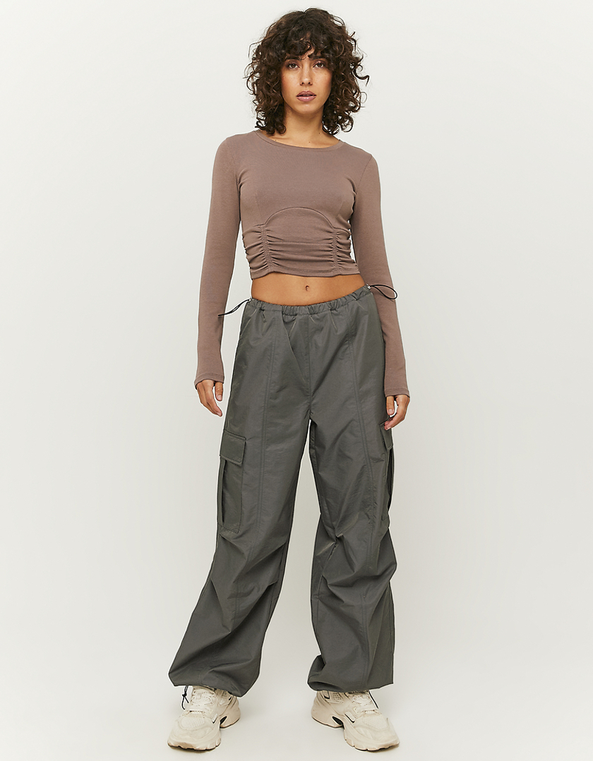 TALLY WEiJL, Brown Ruched Cropped Top for Women