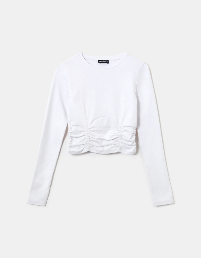 TALLY WEiJL, White Ruched Cropped Top for Women