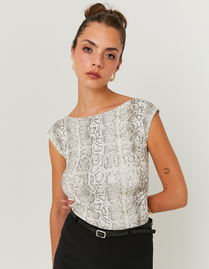 Snake Print Round Neck Top