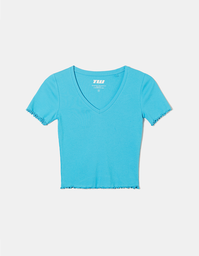 TALLY WEiJL, Μπλε Cropped Basic T-shirt for Women