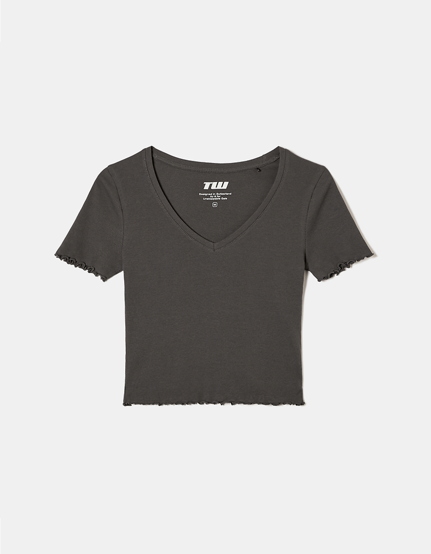 TALLY WEiJL, Grey Cropped Basic T-shirt for Women
