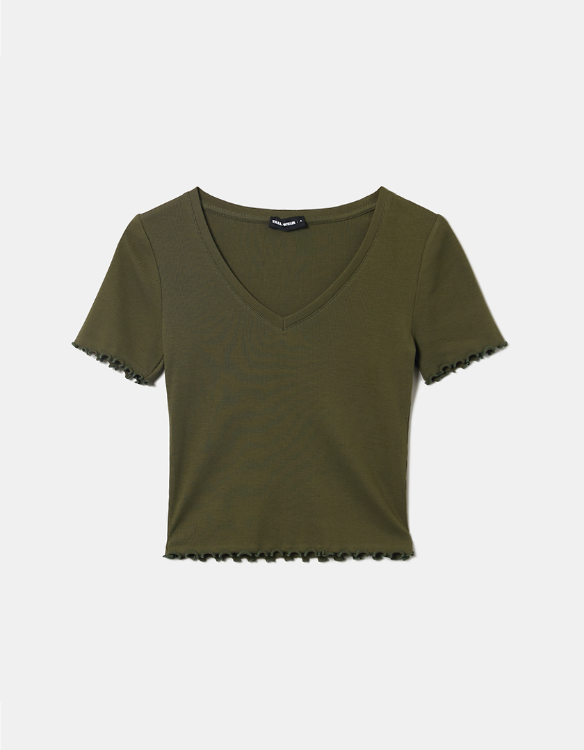 TALLY WEiJL, Πράσινο Ruffles T-Shirt for Women