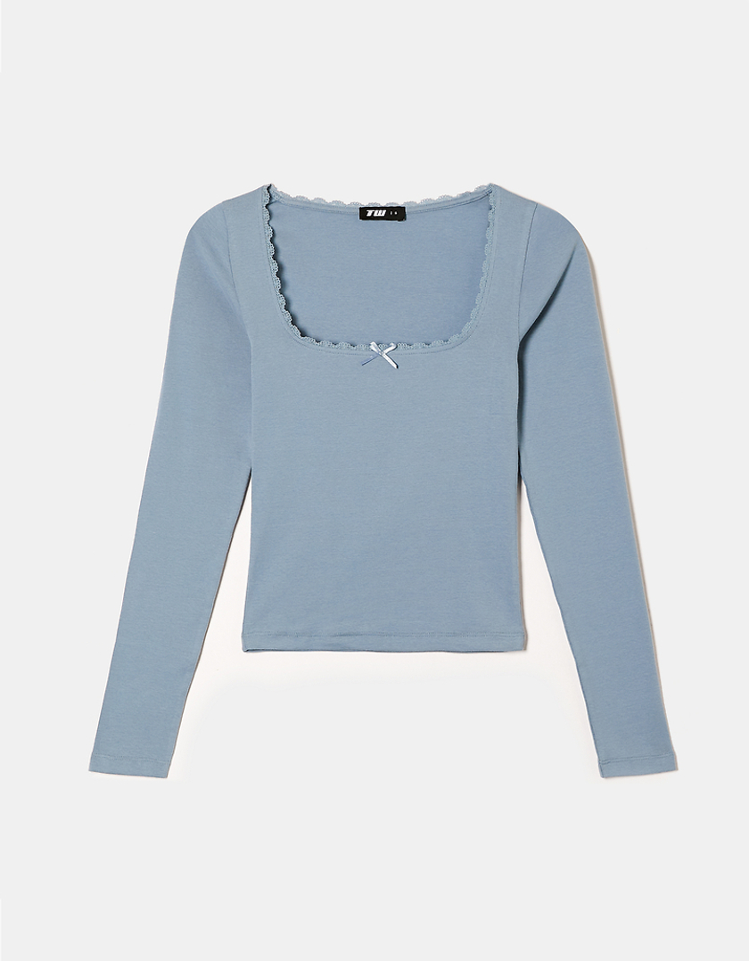 TALLY WEiJL, Blue Basic Knit T-Shirt for Women