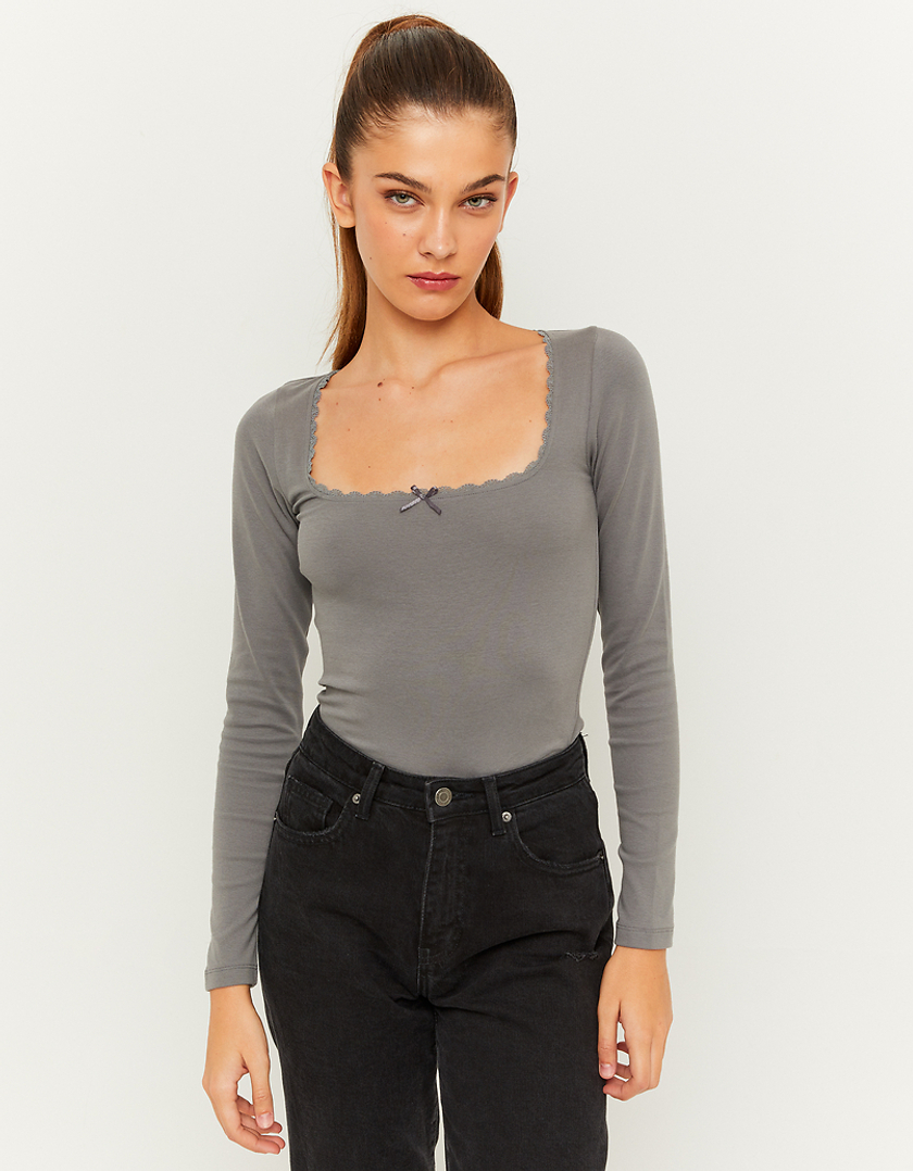 TALLY WEiJL, Grey Basic Knit T-Shirt for Women