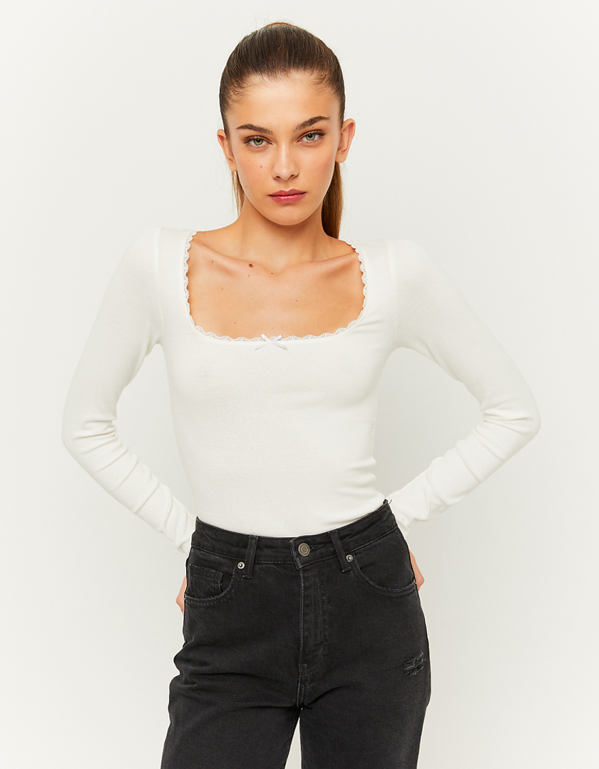 TALLY WEiJL, White Basic Knit T-Shirt for Women
