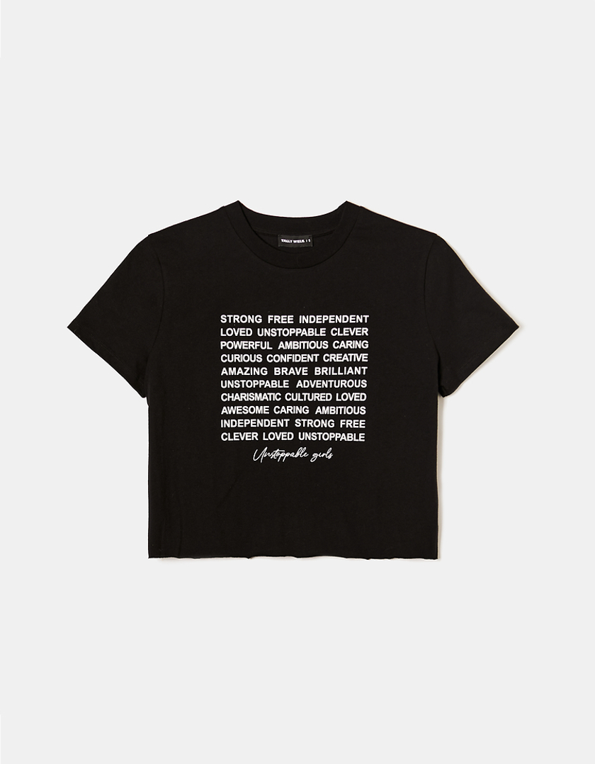 TALLY WEiJL, Czarny krótki t-shirt z nadrukiem for Women