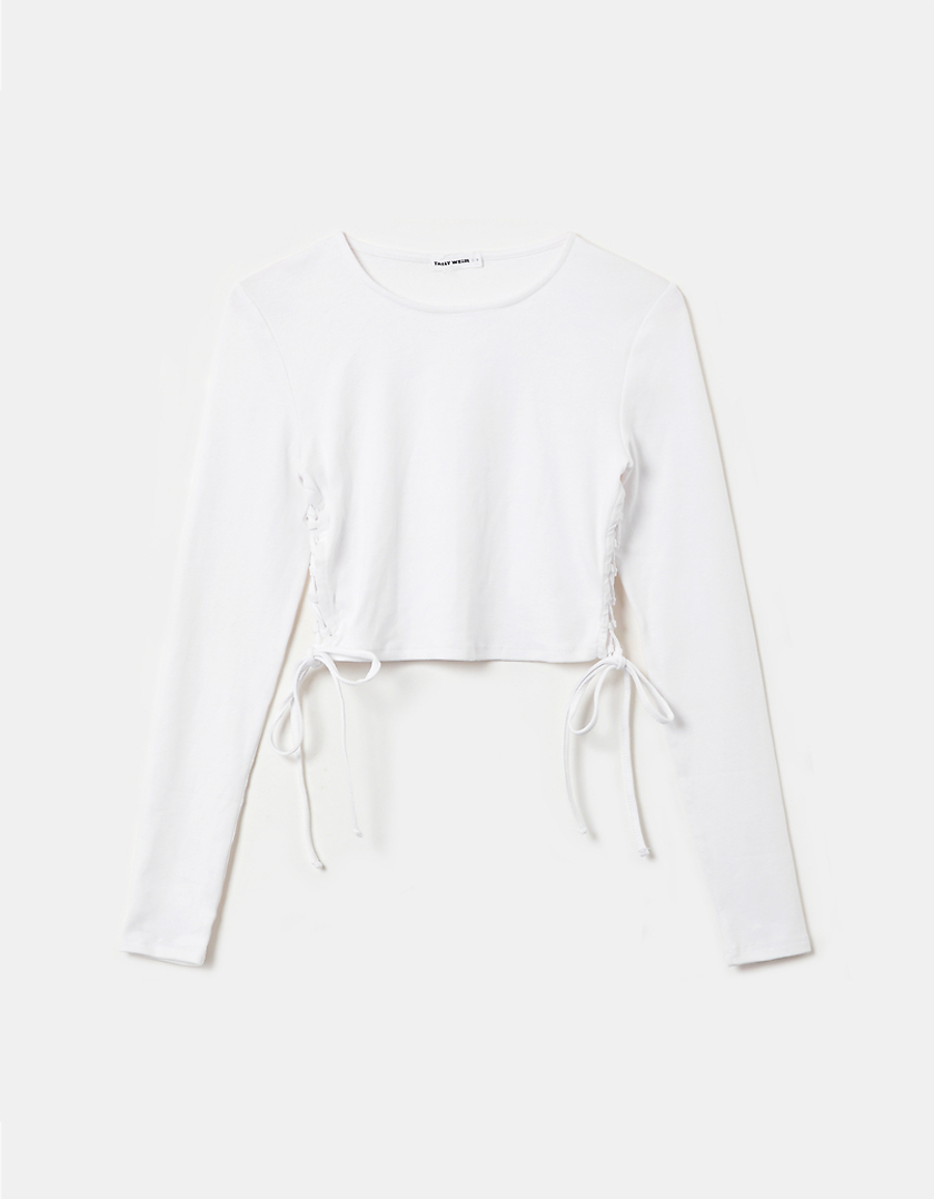 TALLY WEiJL, Λευκό Cropped Lace up Top for Women