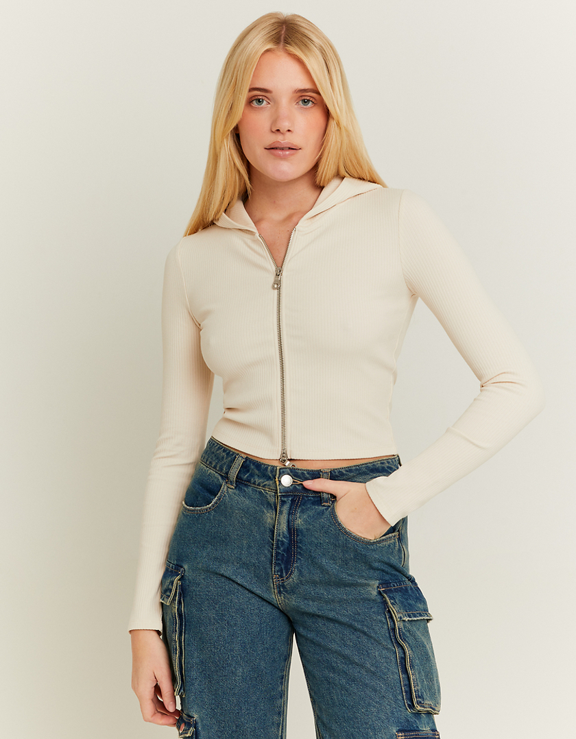 TALLY WEiJL, Beige Cropped Top with Hoodie for Women