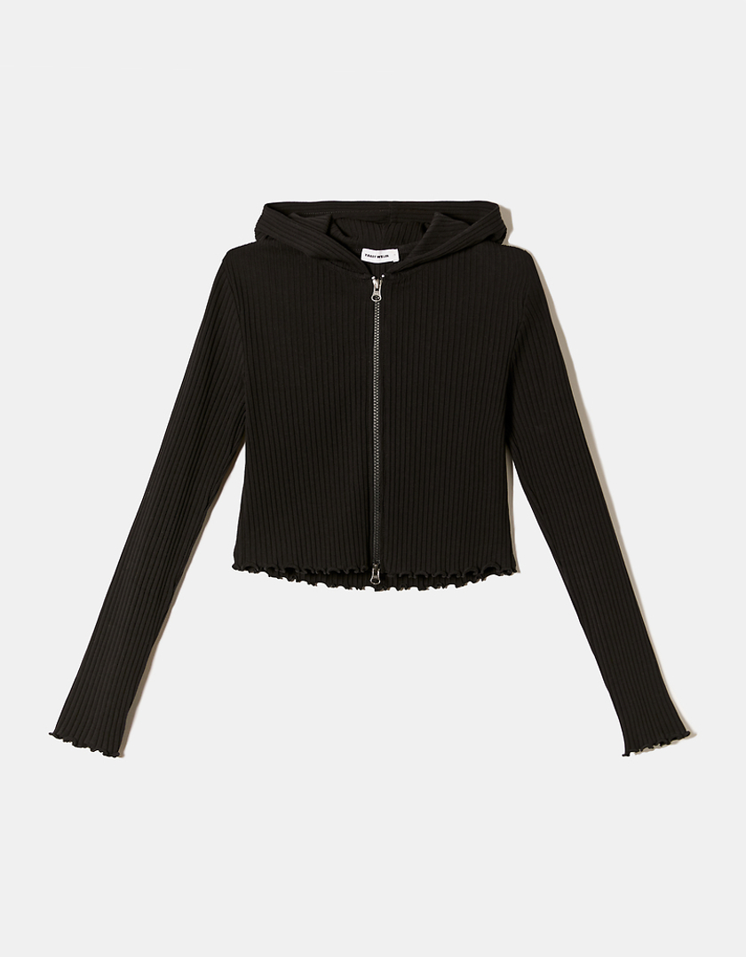 TALLY WEiJL, Black Cropped Top with Hoodie for Women