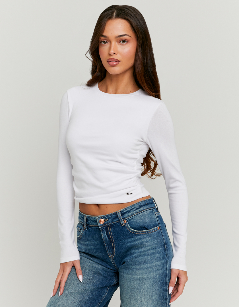 T-Shirt Drapé Blanc à Manches Longues