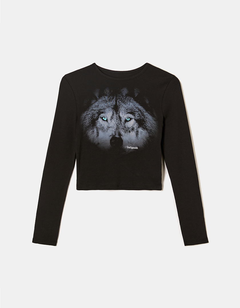 TALLY WEiJL, Black Printed Long Sleeves T-Shirt for Women