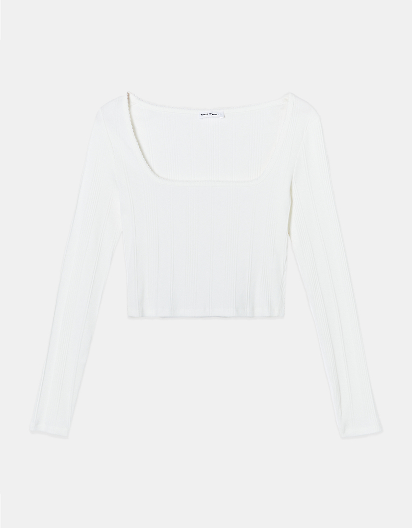 TALLY WEiJL, White Basic Long Sleeves T-Shirt for Women