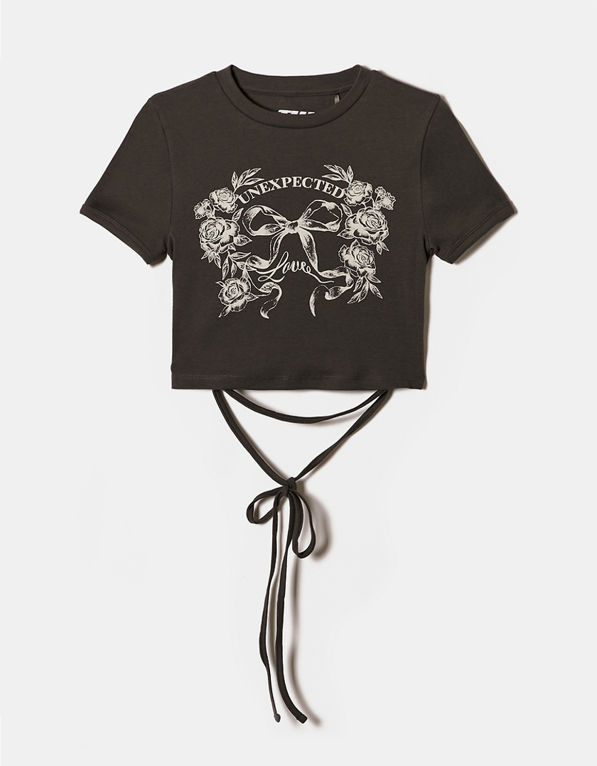 TALLY WEiJL, Grau bedrucktes Schnür-T-Shirt for Women
