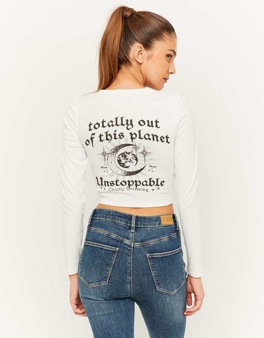 TALLY WEiJL, White Printed Cropped T-Shirt for Women