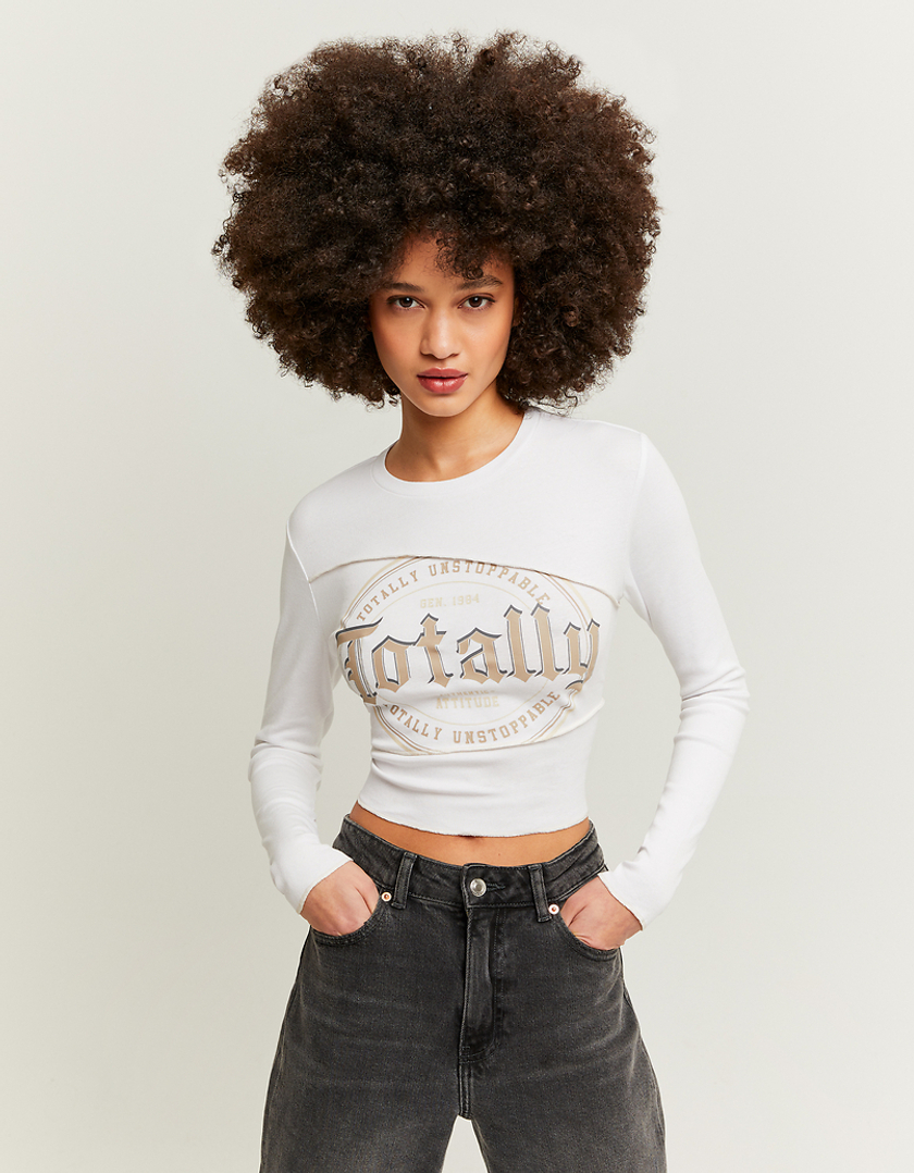 TALLY WEiJL, White Printed Cropped T-Shirt for Women