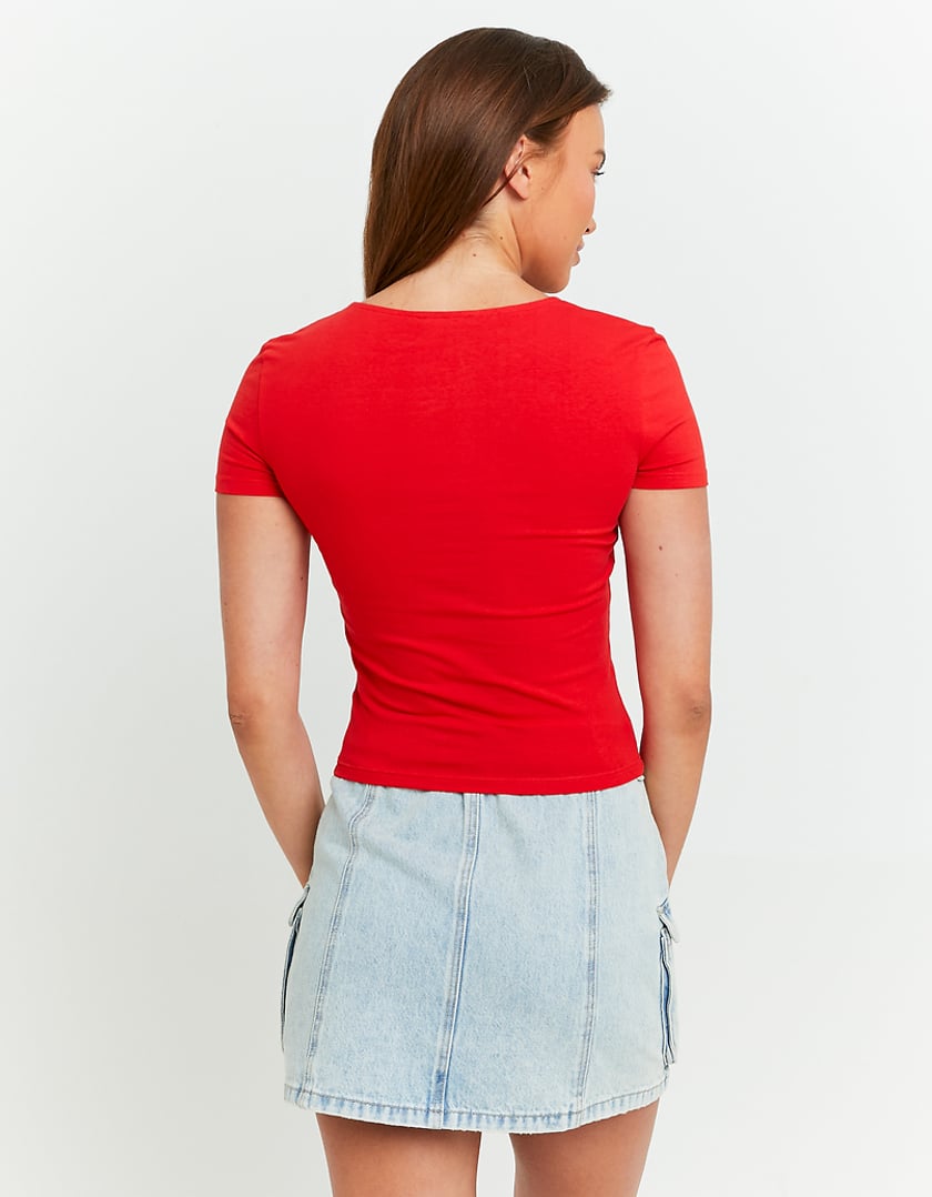 TALLY WEiJL, T-Shirt Rouge Basique avec Encolure Carrée for Women