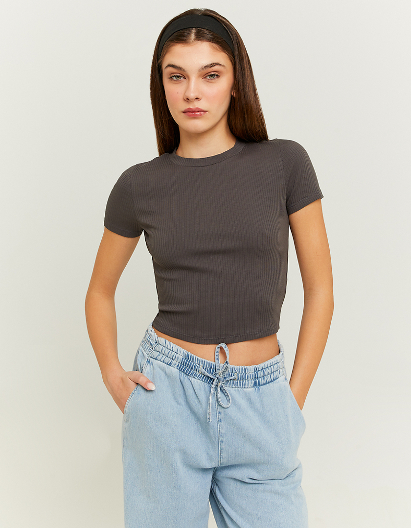 TALLY WEiJL, T-shirt Cropped Basic Γκρι for Women