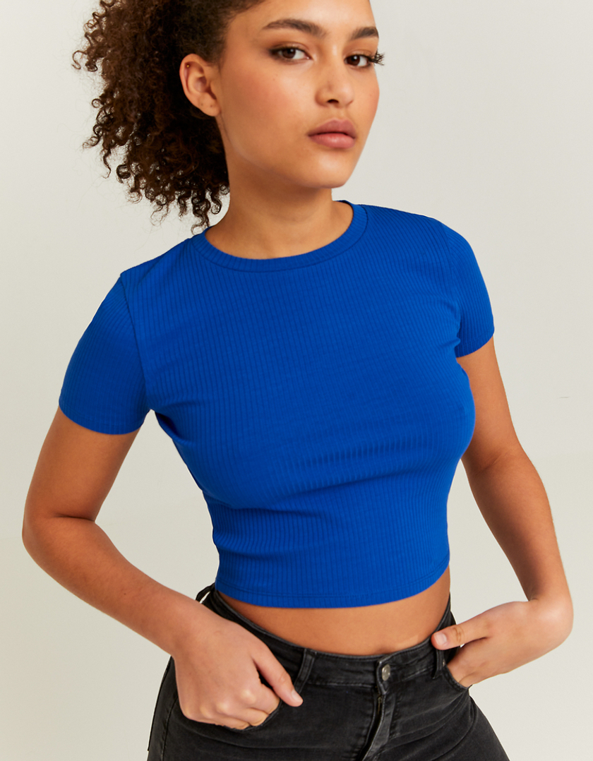 TALLY WEiJL, Niebieska przycięta koszulka basic for Women