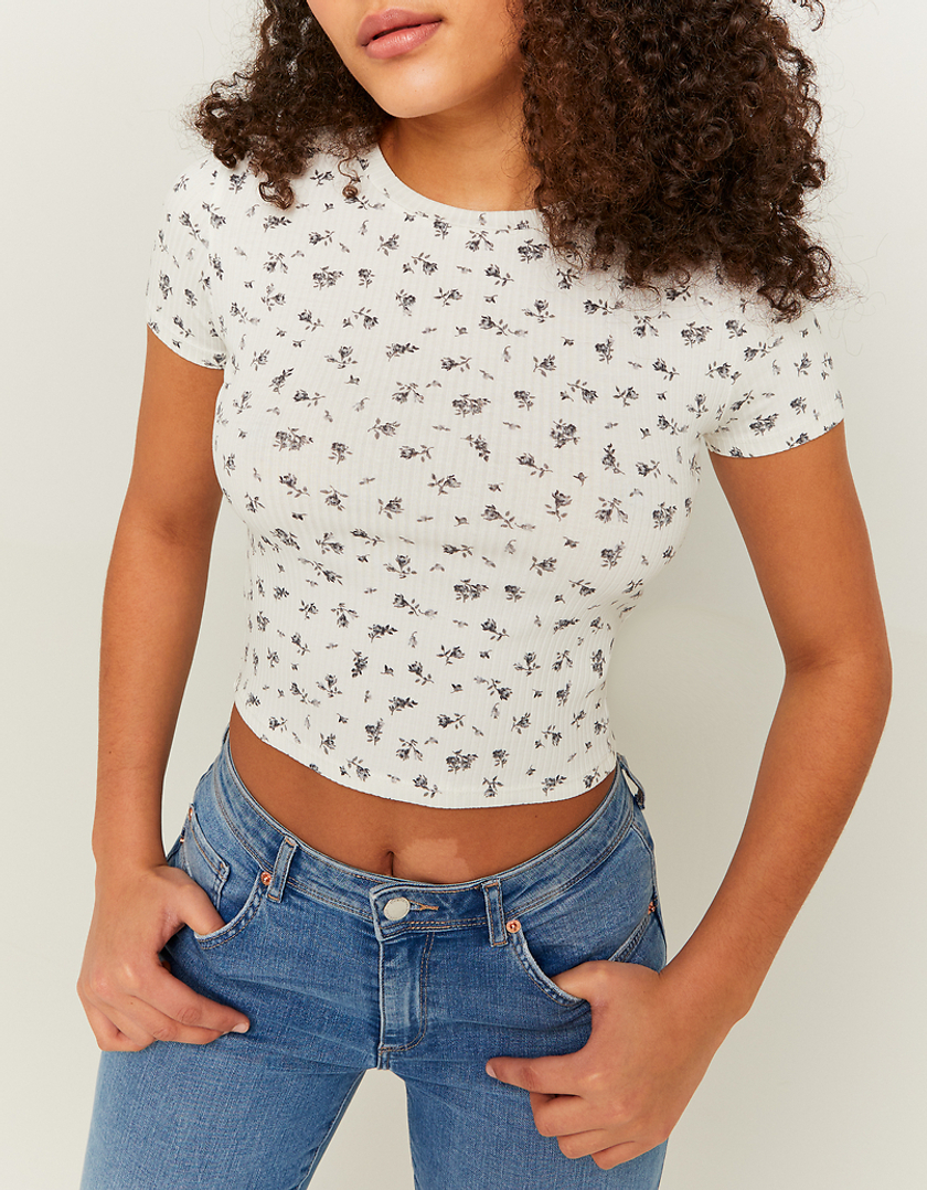 TALLY WEiJL, Blumiges Cropped  Basic T-Shirt for Women