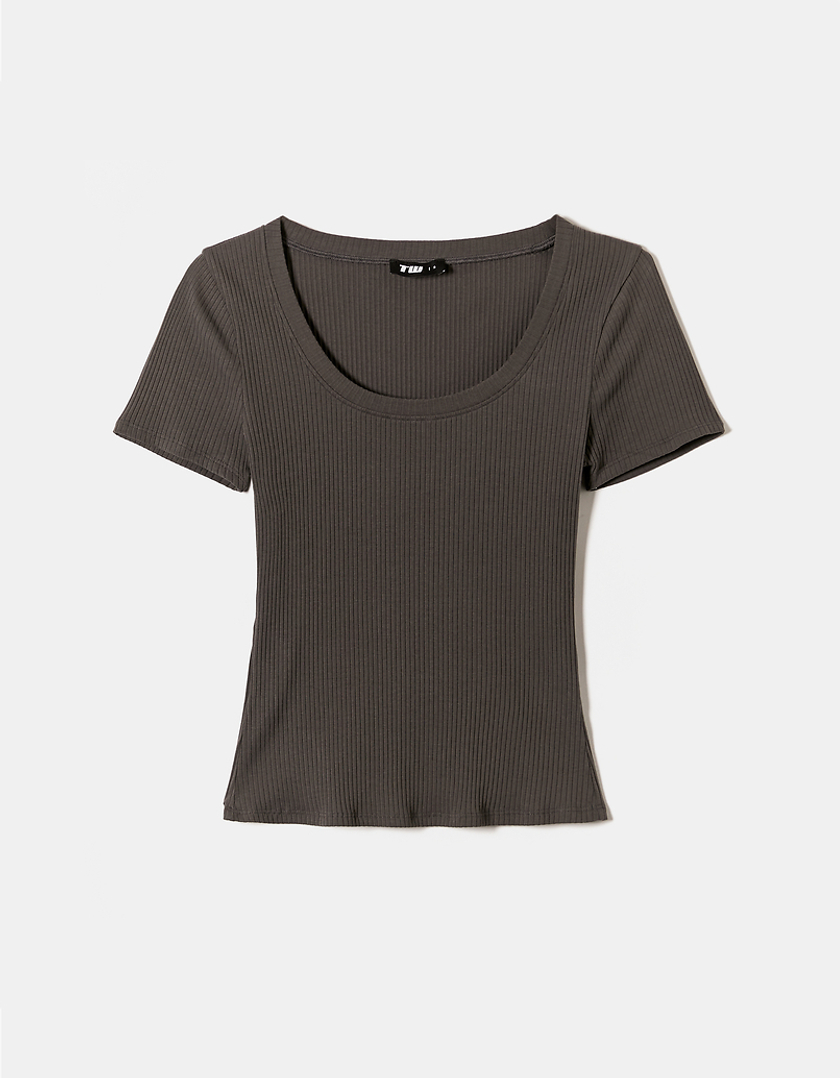 TALLY WEiJL, Grey Basic Regular Fit T-shirt for Women