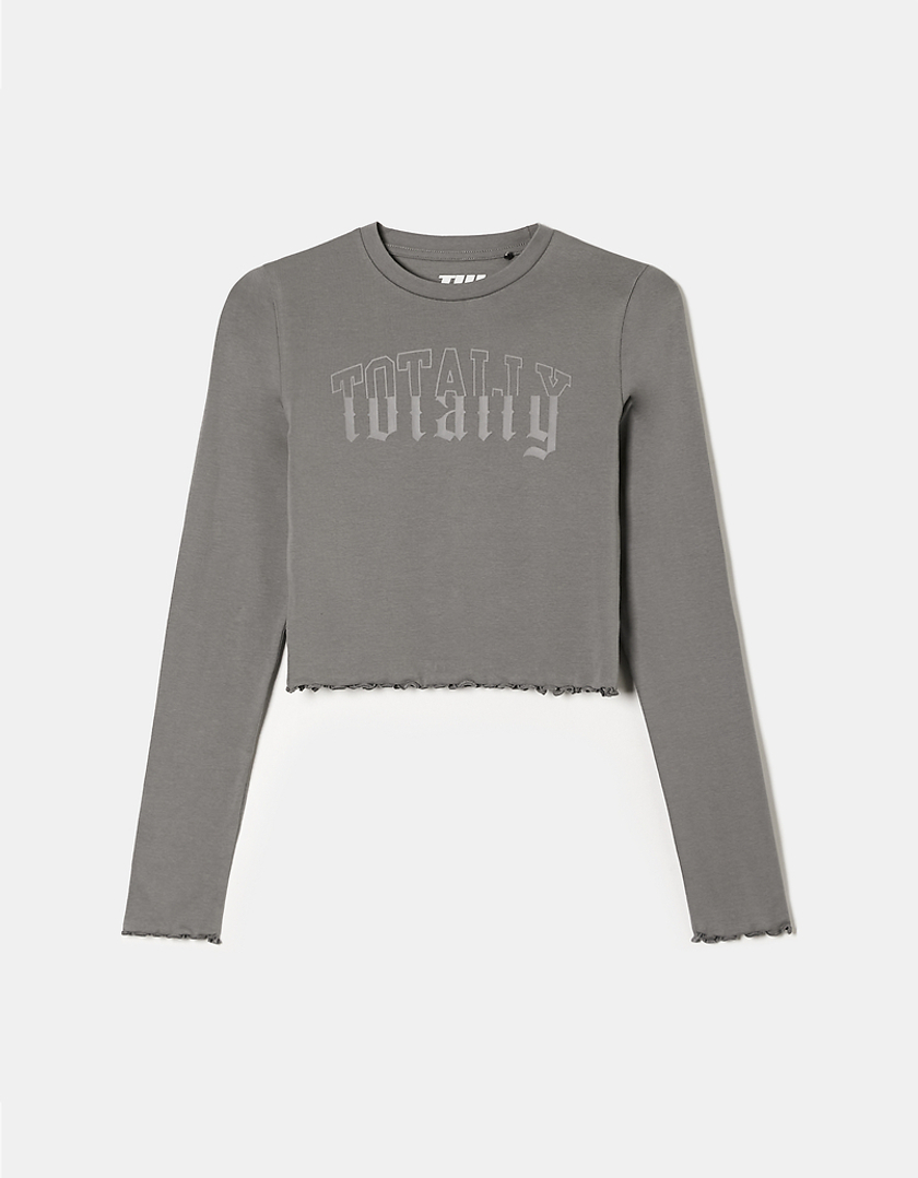 TALLY WEiJL, Grey Printed Cropped T-Shirt for Women