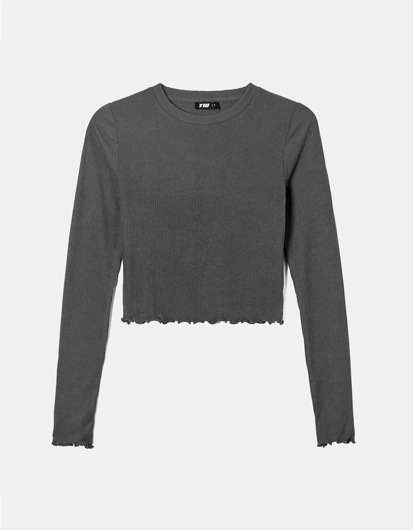 TALLY WEiJL, Grey Basic Ribbed T-shirt for Women