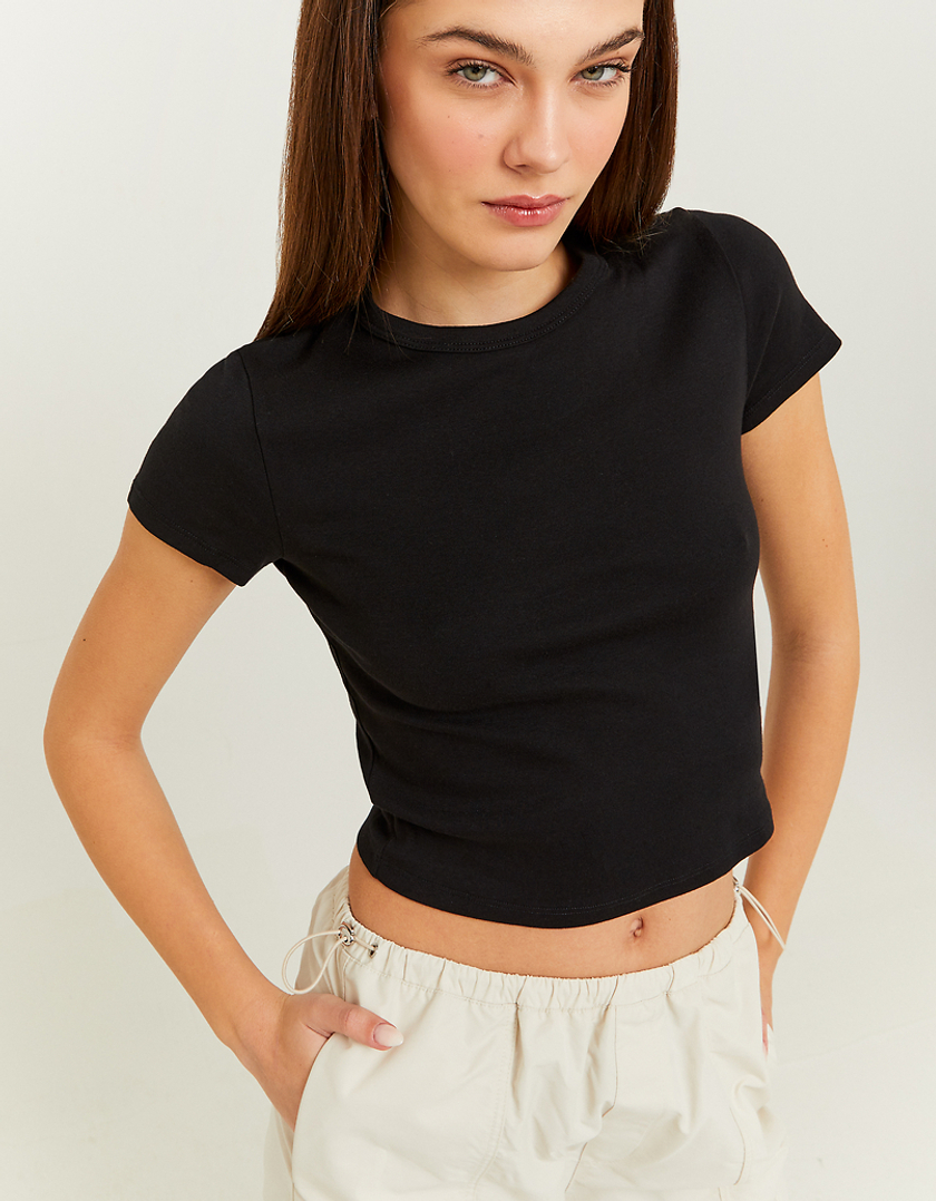TALLY WEiJL, Black Ribbed Basic T-shirt for Women