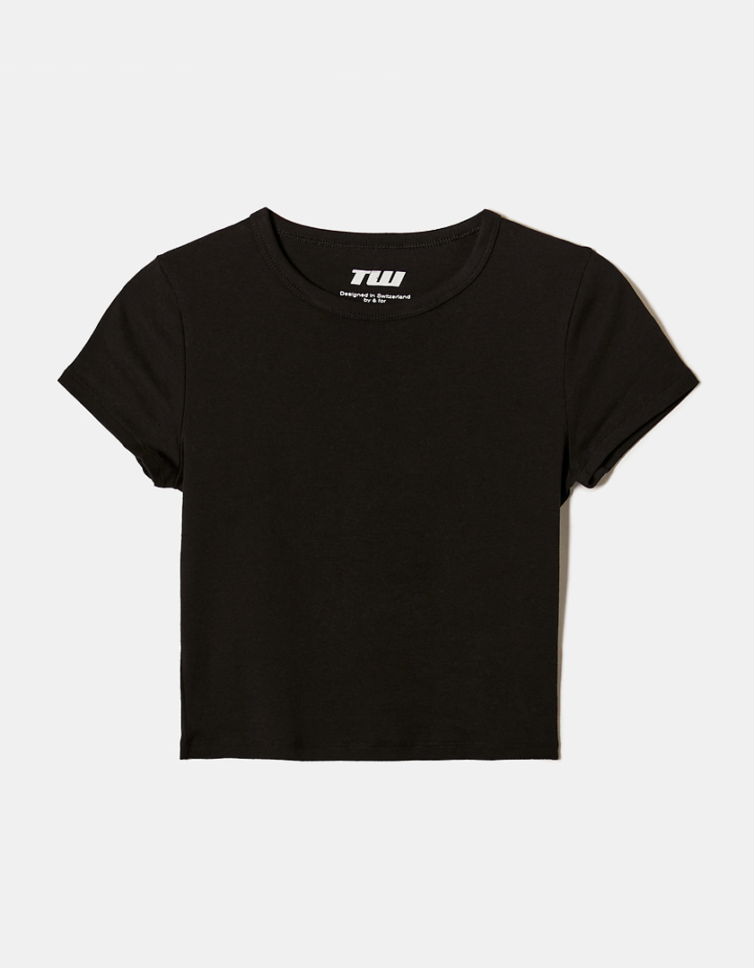 TALLY WEiJL, T-shirt Basic Ριμπ Μαύρο for Women