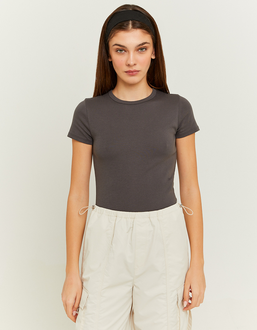 T-shirt basique côtelé gris