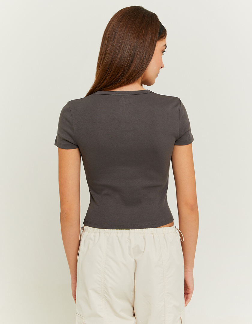 TALLY WEiJL, Grey Ribbed Basic T-shirt for Women