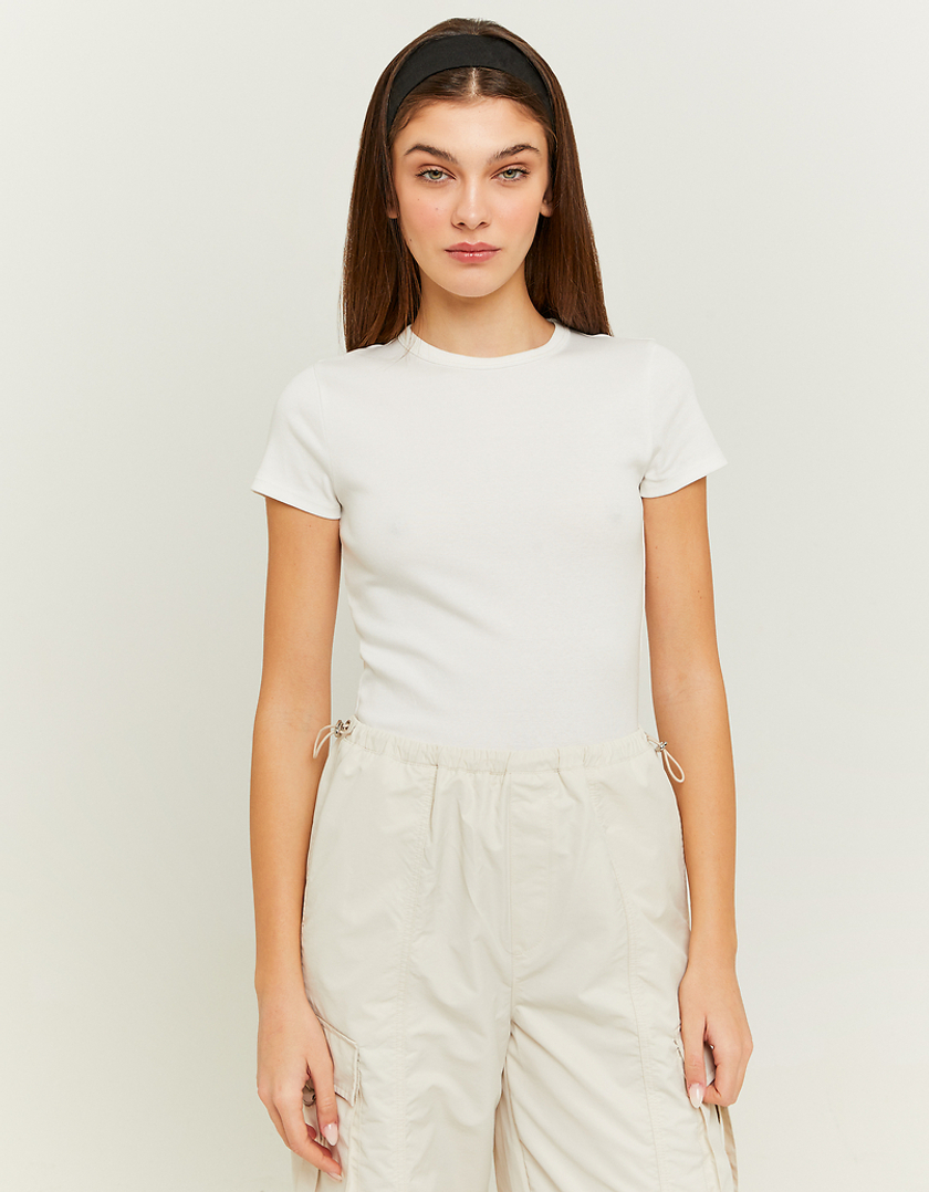 TALLY WEiJL, T-shirt Basic Ριμπ Λευκό for Women