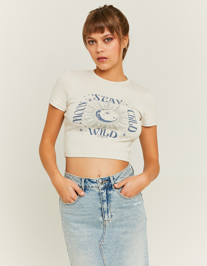 TALLY WEiJL, Beiges figurbetontes bedrucktes T-Shirt for Women