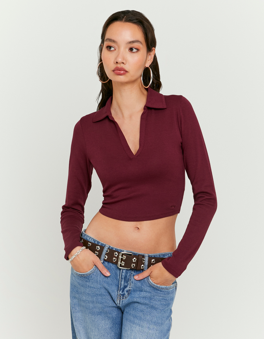 Basic Burgundy T-Shirt With Long Sleeves