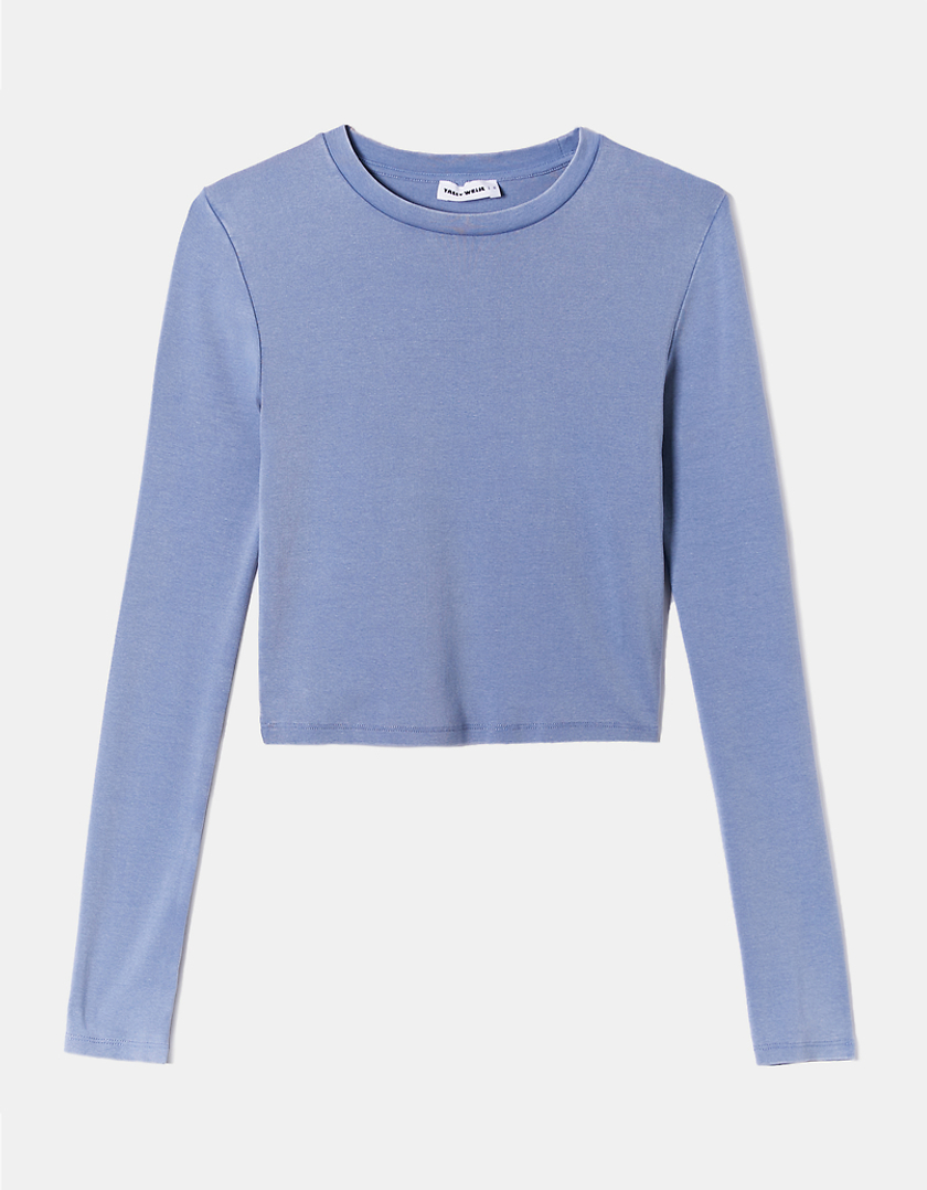 TALLY WEiJL, Blue Dye Wash Long Sleeves T-shirt for Women