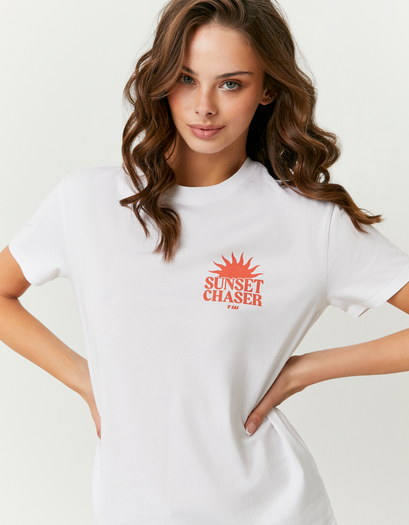 White Printed Cotton T-shirt