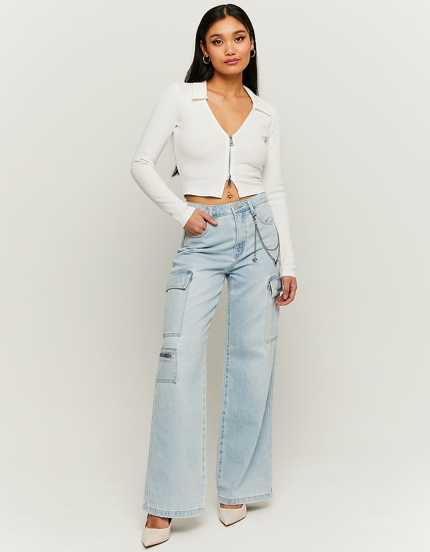 TALLY WEiJL, White Zip Up Cropped Top for Women