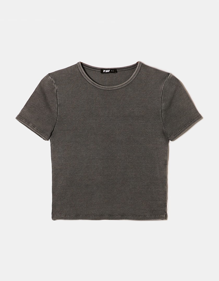 TALLY WEiJL, Grey Acid Wash Basic T-shirt for Women