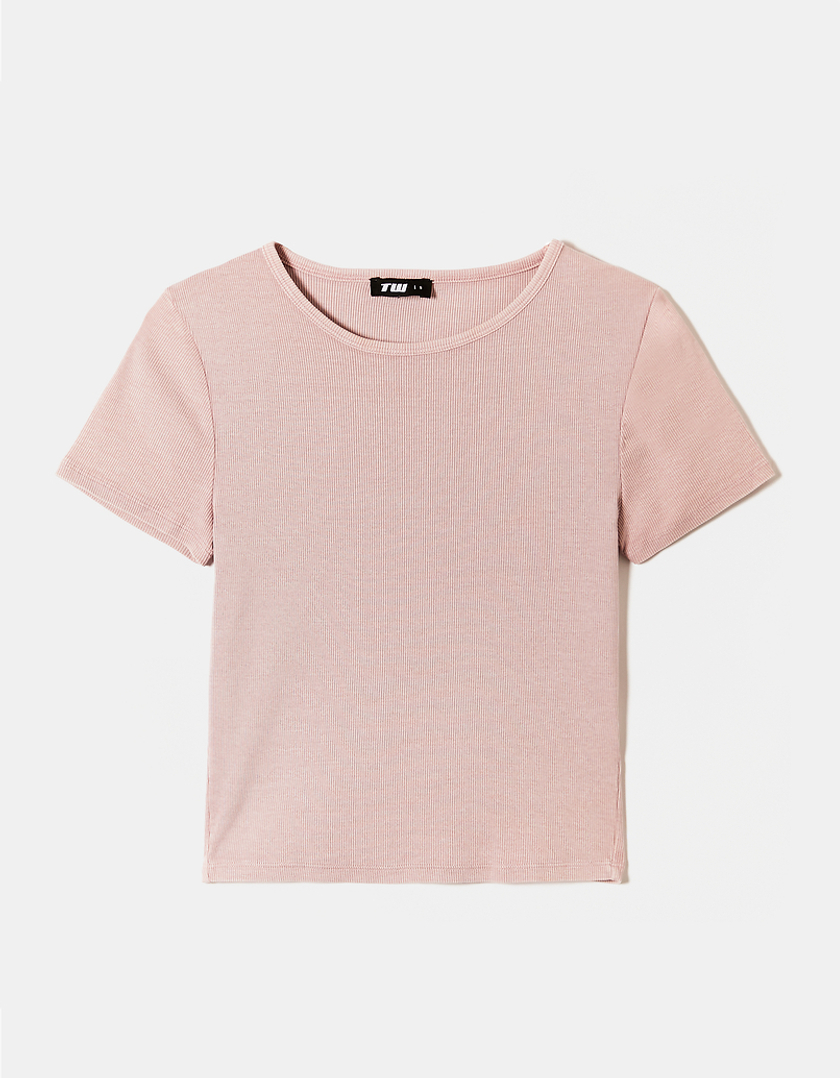 TALLY WEiJL, Pink Acid Wash Basic T-shirt for Women