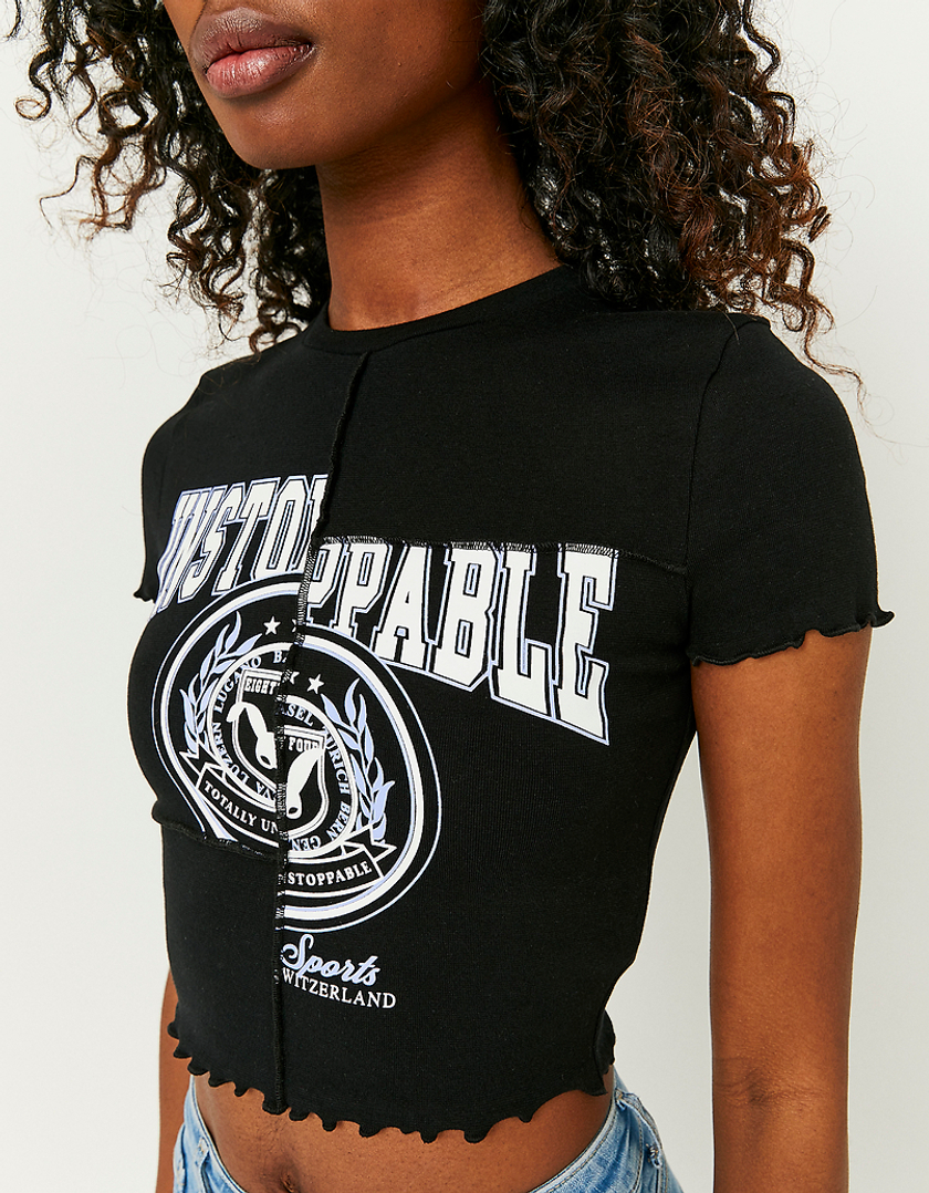 TALLY WEiJL, Czarna patchworkowa koszulka z nadrukiem for Women