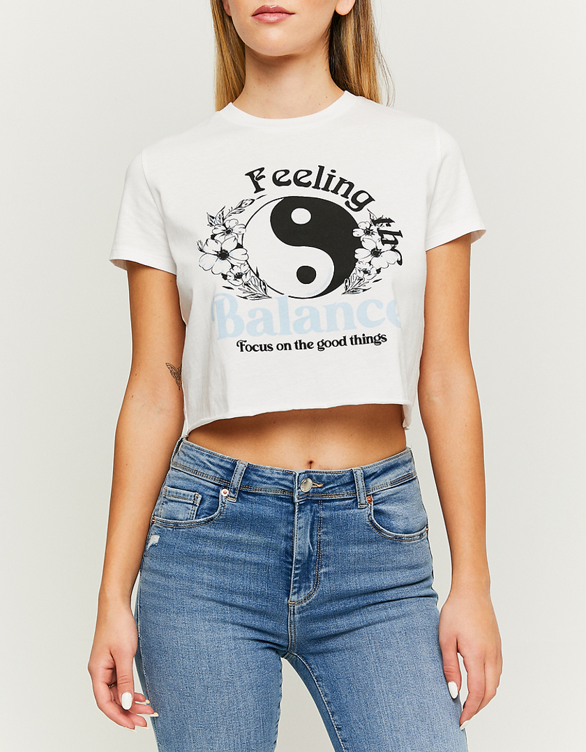 TALLY WEiJL, Λευκό Cropped printed T-shirt for Women
