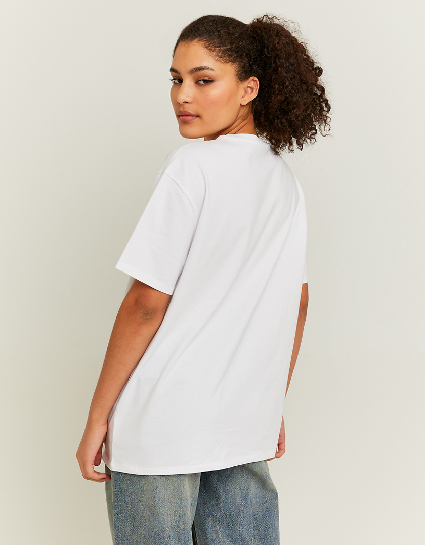 TALLY WEiJL, White Loose Printed T-shirt with Strass for Women
