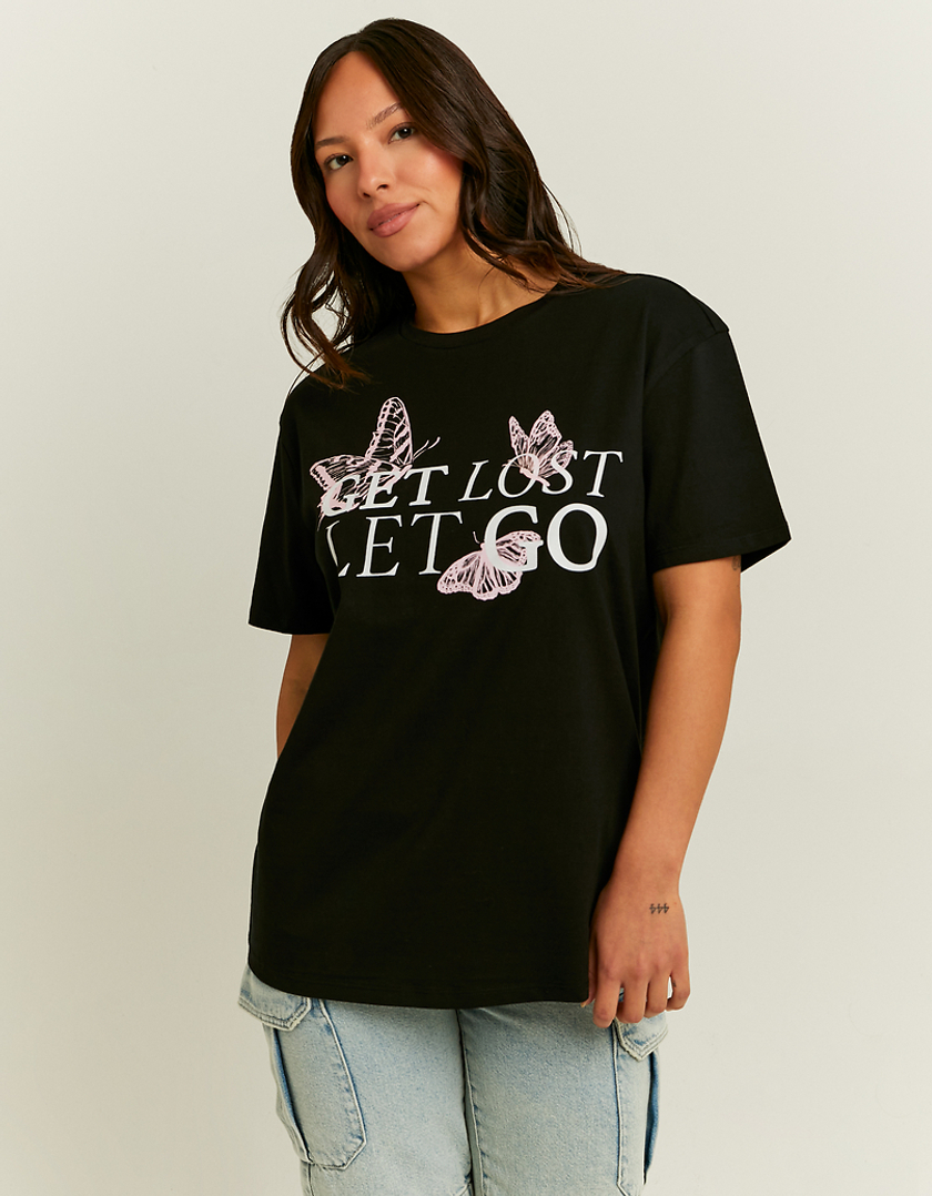 Schwarzes Oversized Bedrucktes T-Shirt | TALLY WEiJL Deutschland