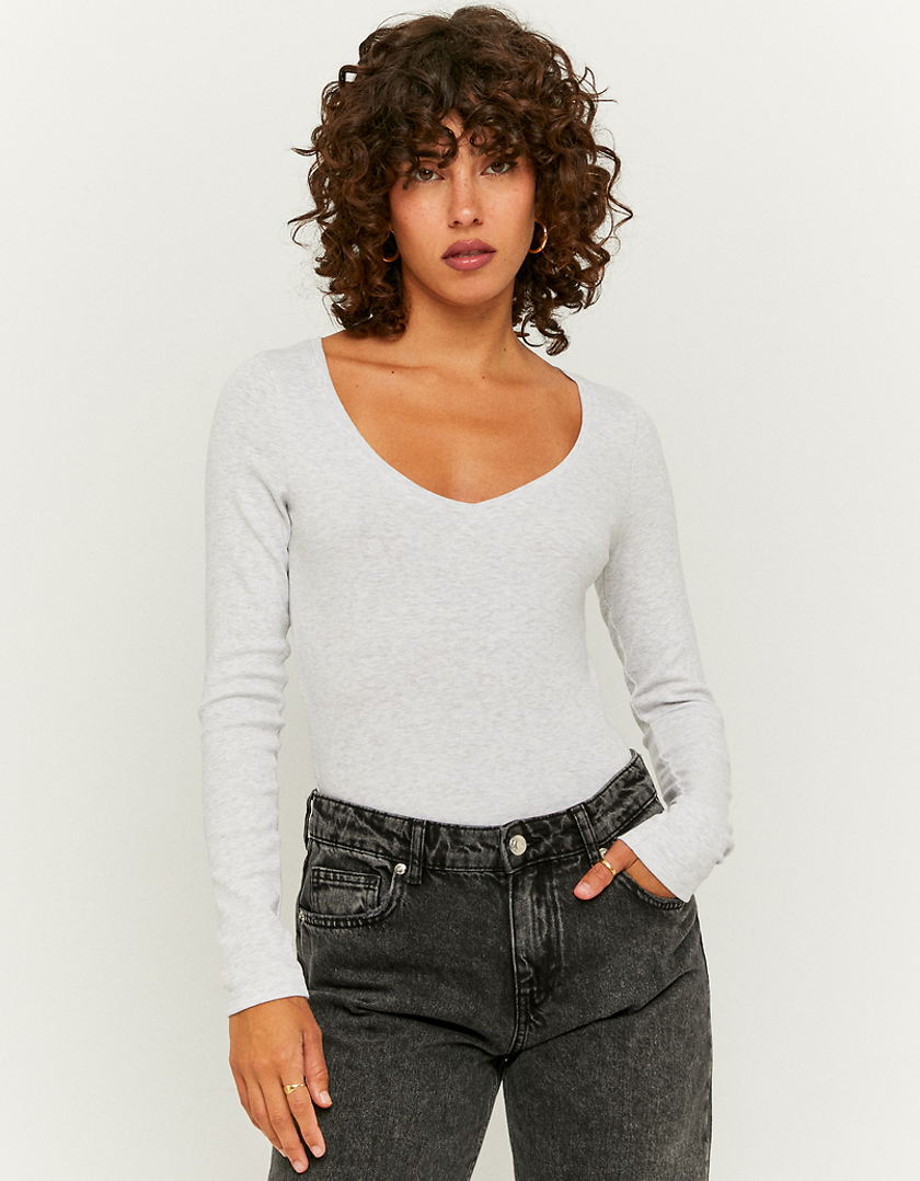 TALLY WEiJL, Top Manches Longues Basic Gris for Women