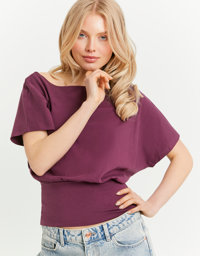 Purple Boat Neck T-shirt