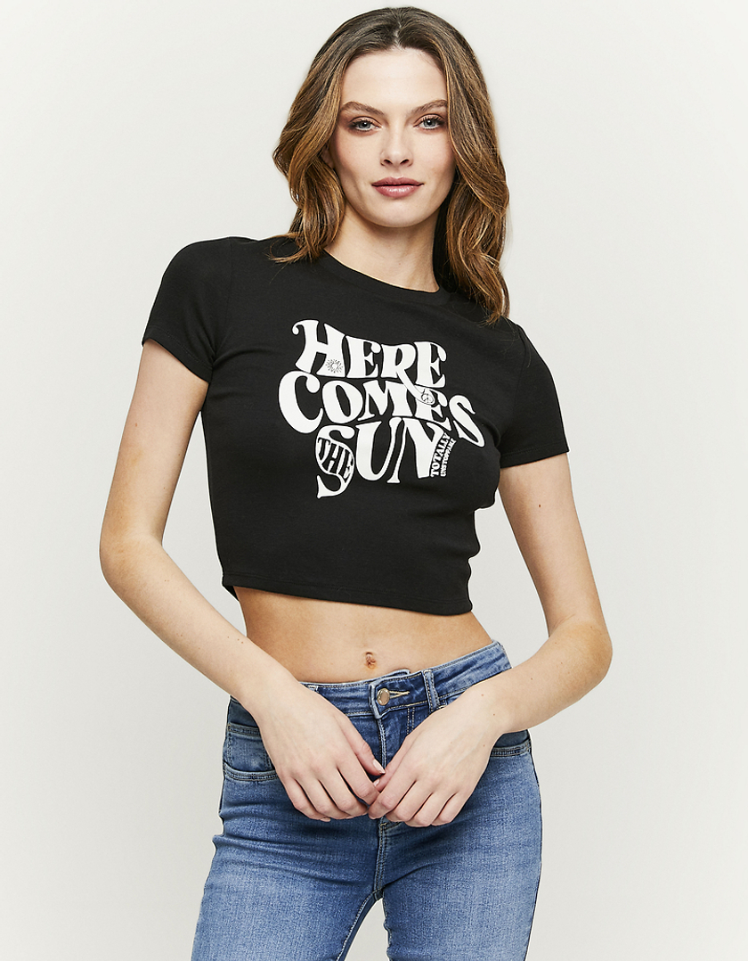 TALLY WEiJL, Czarny prążkowany t-shirt z nadrukiem for Women