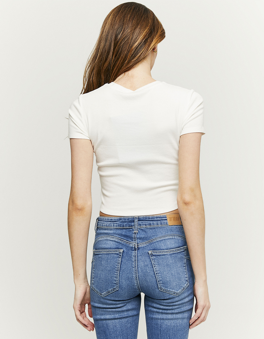 TALLY WEiJL, Biały prążkowany t-shirt z nadrukiem for Women