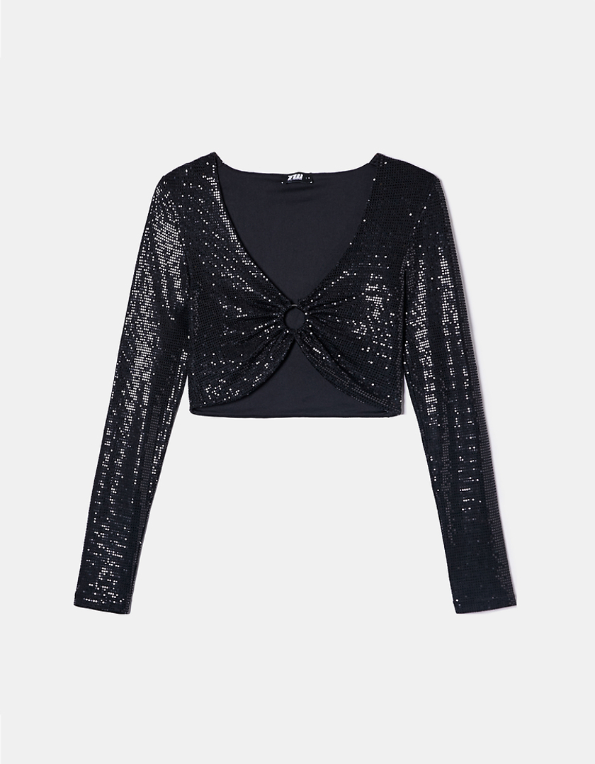 TALLY WEiJL, Top Corto con paillettes nere for Women
