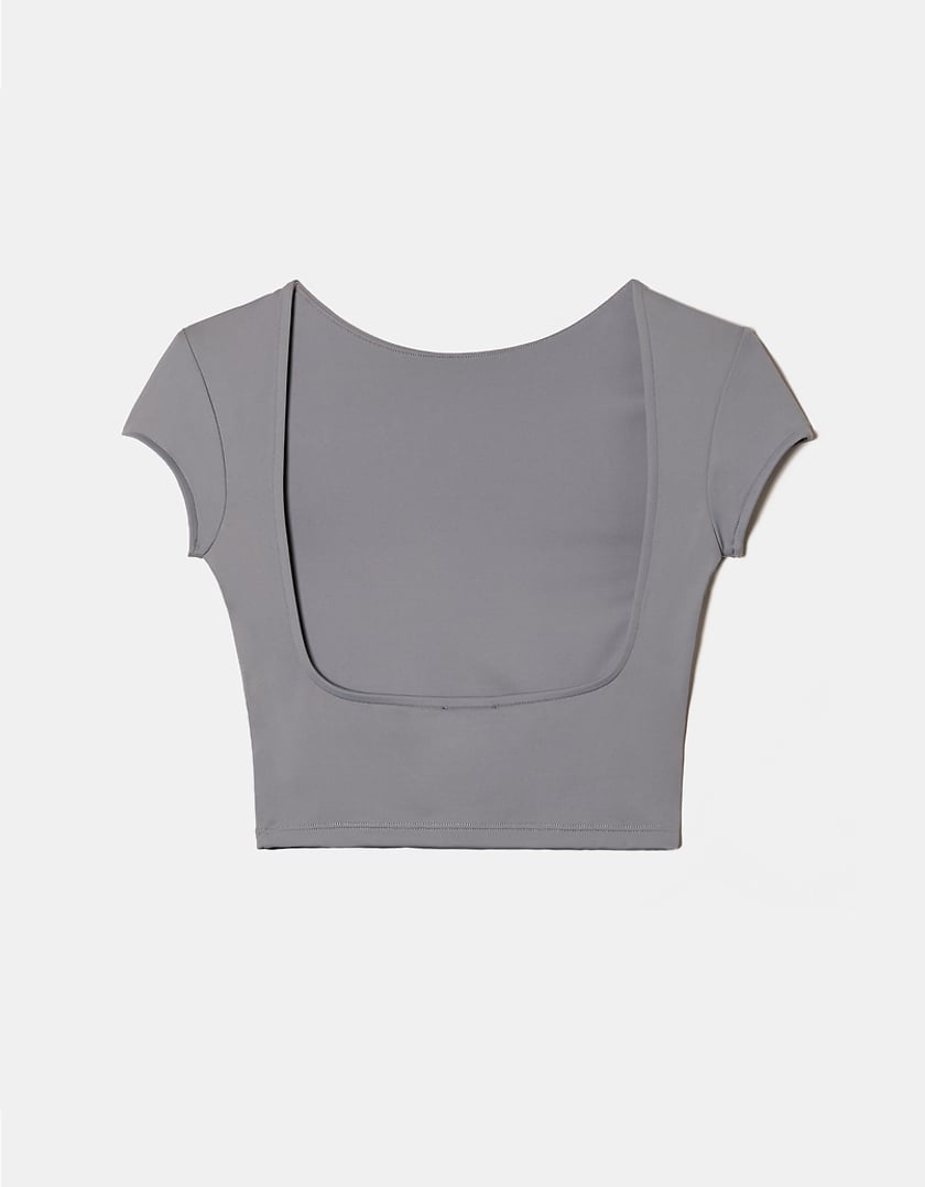 TALLY WEiJL, Grey Basic Top with Back Opening for Women